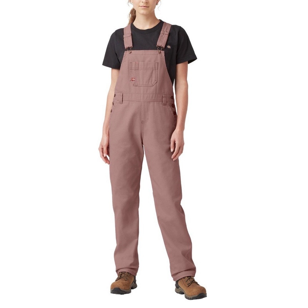 Dickies Relaxed Fit Bib Overalls for Ladies Rinsed Ash Rose Size Small